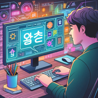 디지털 기술로 한국어를 배우는 남성의 모습