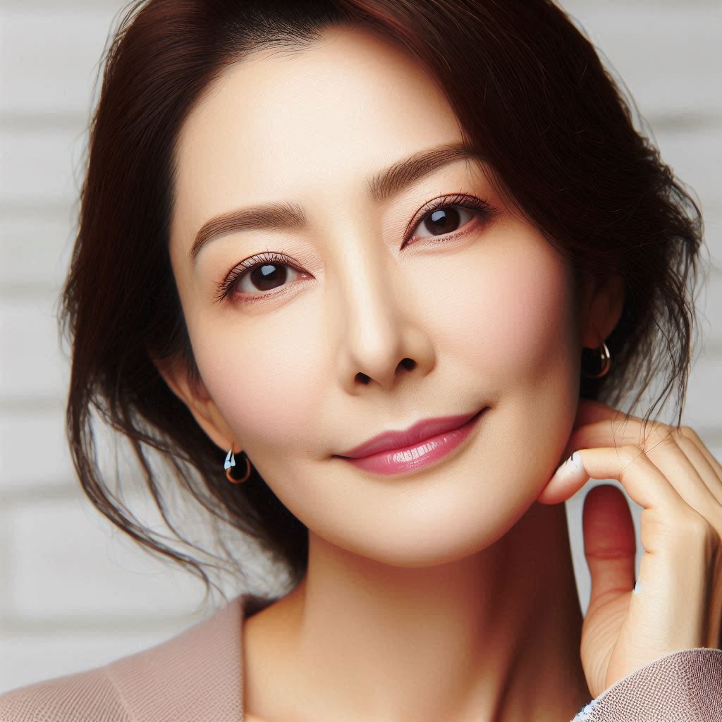 메이크업으로 광채 피부 연출한 40대 여성