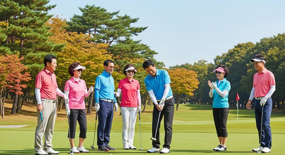 파크골프 모여서 하는 사진