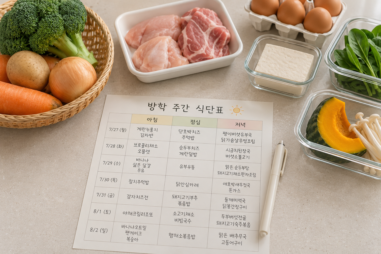방학 둘째주 식단 사진