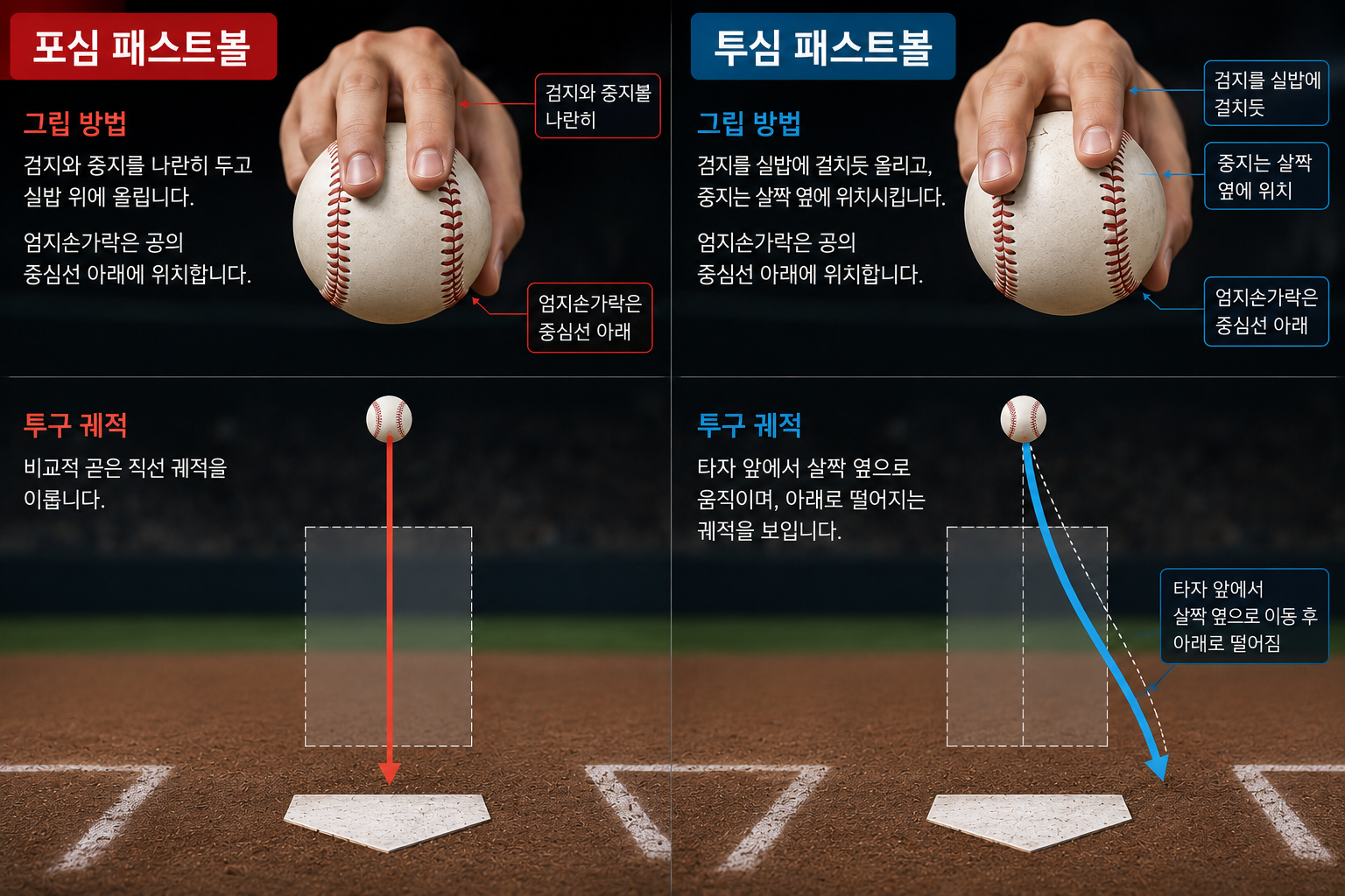 직구인데 왜 공이 다를까? 포심과 투심의 차이