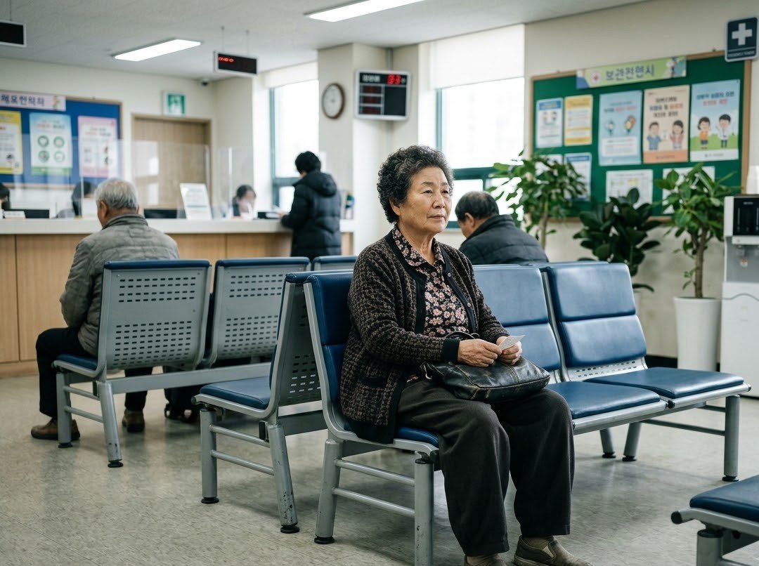 보건소 대기실에서 기다리는 어르신