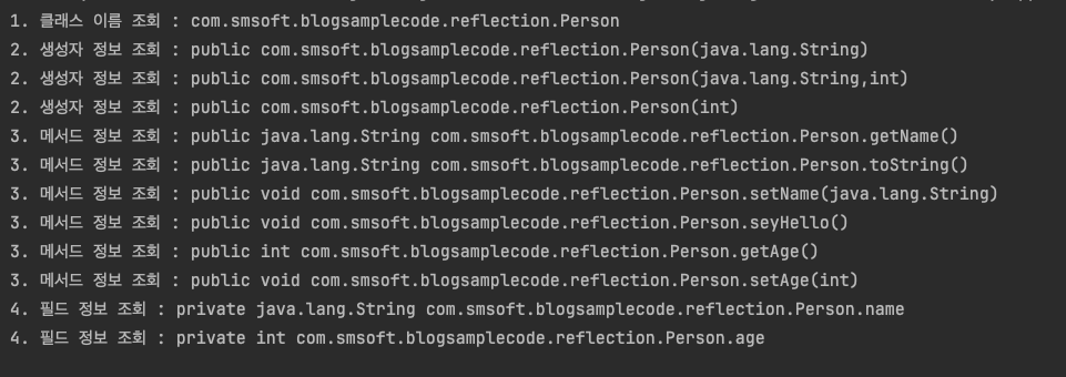 Java Reflection 클래스 분석 결과 - 생성자, 메서드, 필드 정보 조회