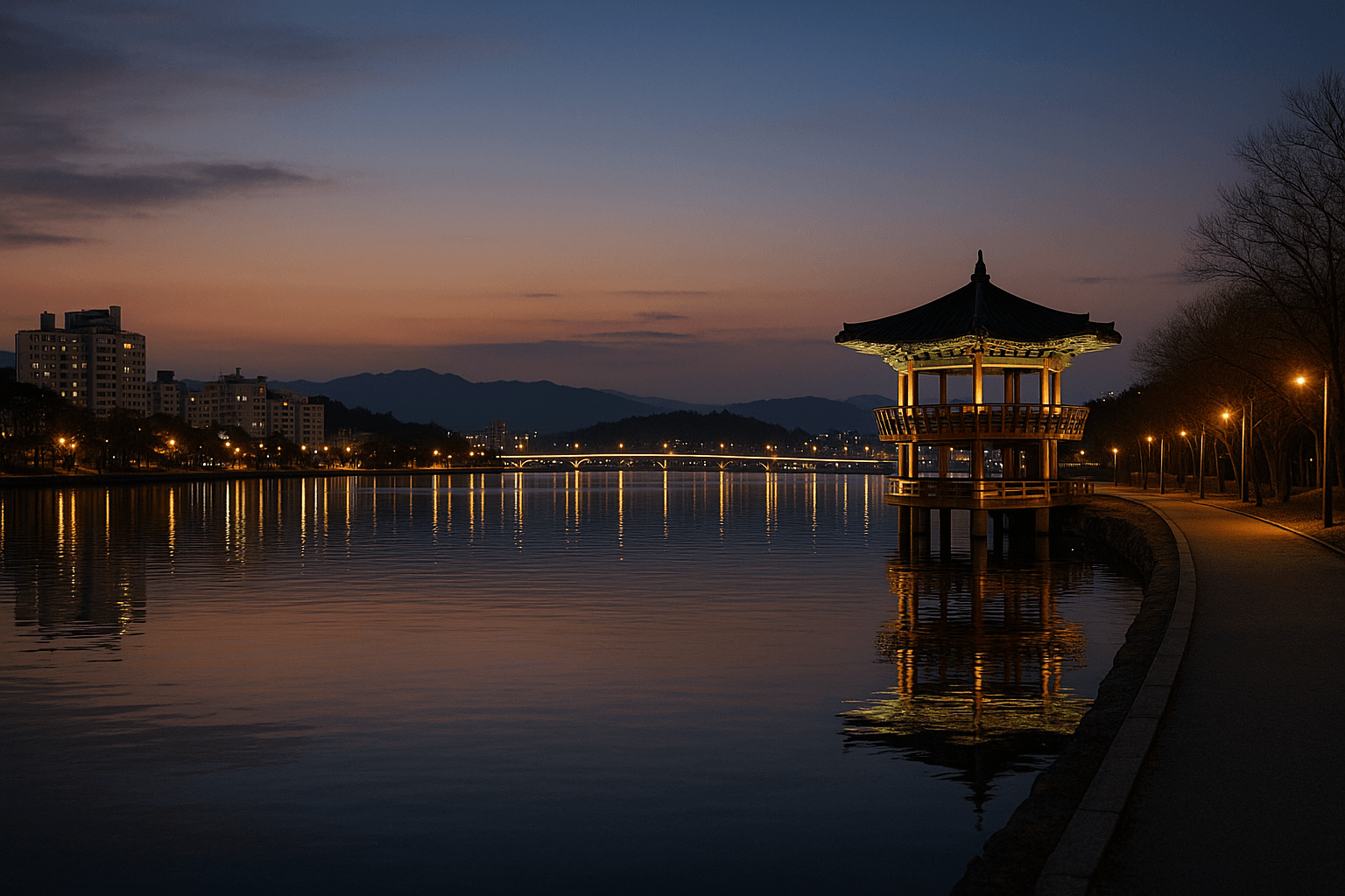 11월 속초 청초호 호수공원, 야경이 빚어낸 고요하고 낭만적인 빛의 여행