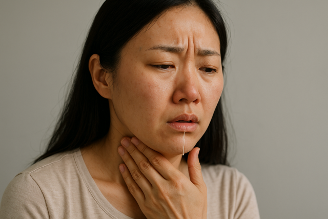 콧물이 목으로 넘어가는 듯한 불편함을 느끼는 한국 여성