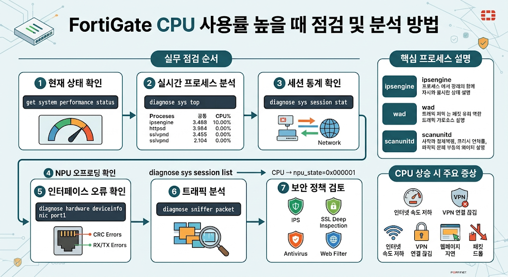 FortiGate CPU 사용률 높을 때 확인해야 할 항목