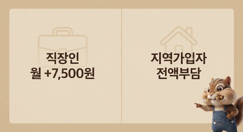 직장인과 지역가입자 국민연금 보험료 부담 비교, 월 7500원 대 전액부담