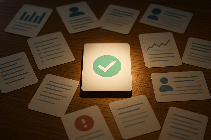 여러 정보 중 검증된 카드만 강조된 화면