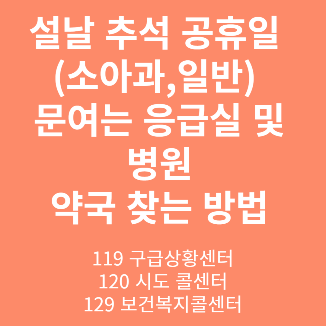 설날.추석.공휴일 문여는 소아과,일반 응급실 및 약국
