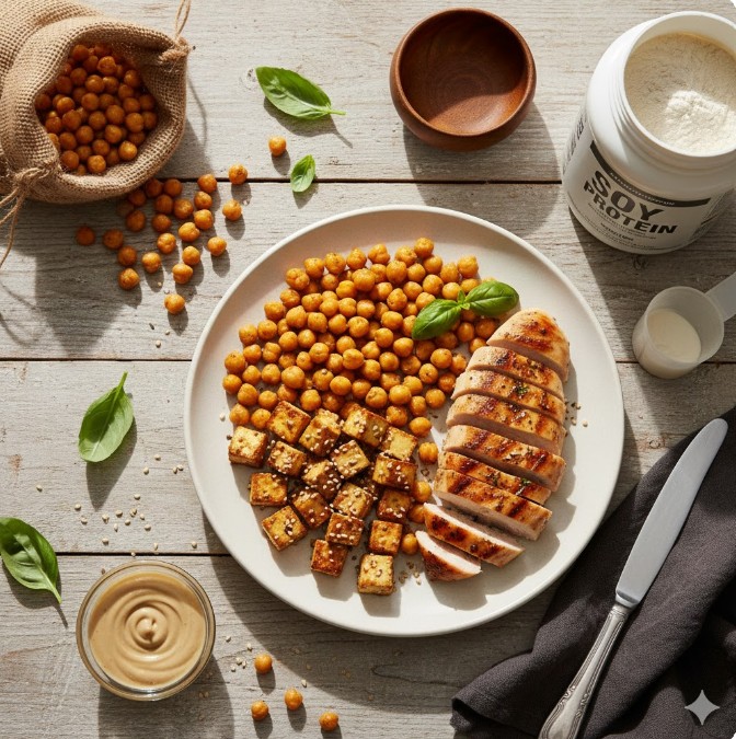 동물성 vs 식물성 단백질 고민 끝! 닭고기·병아리콩·대두 단백질 조합