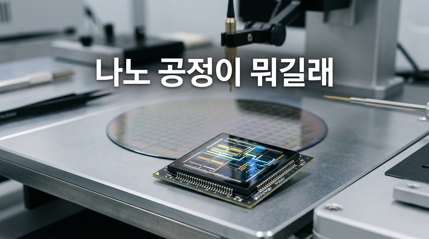 나노 공정 반도체 웨이퍼와 칩을 보여주는 사진