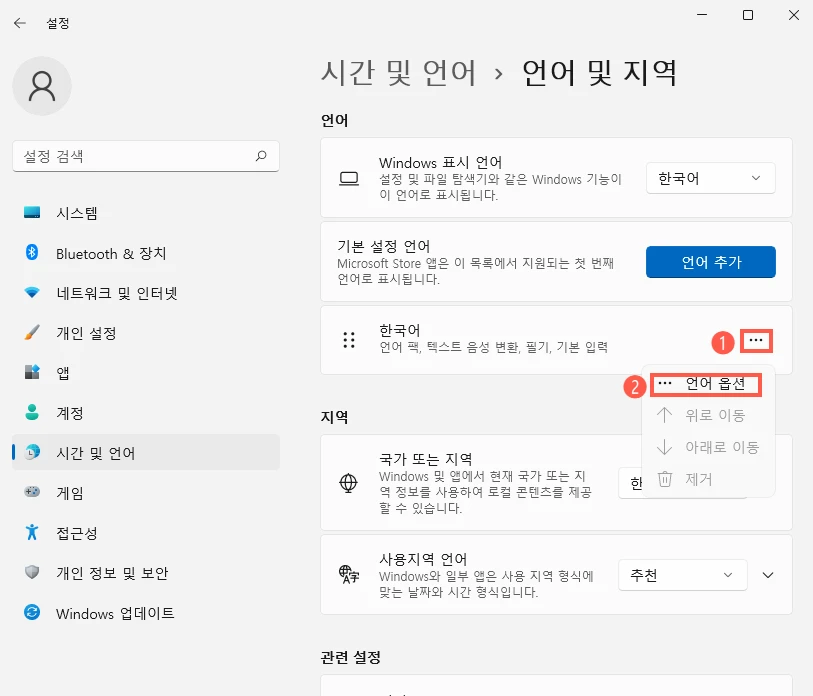 언어 옵션
