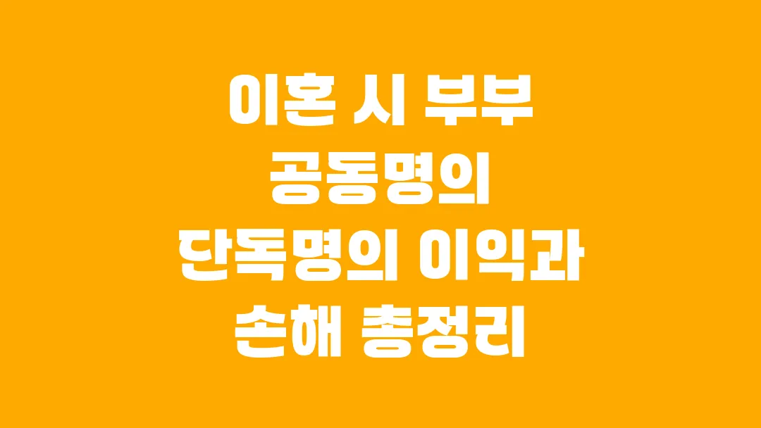 이혼 시 부부 공동명의 단독명의 이익과 손해 총정리