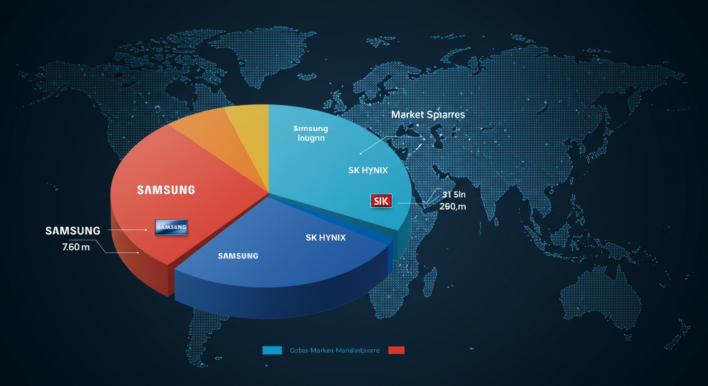 삼성전자와 하이닉스의 글로벌 반도체 점유율을 보여주는 도표형 이미지
