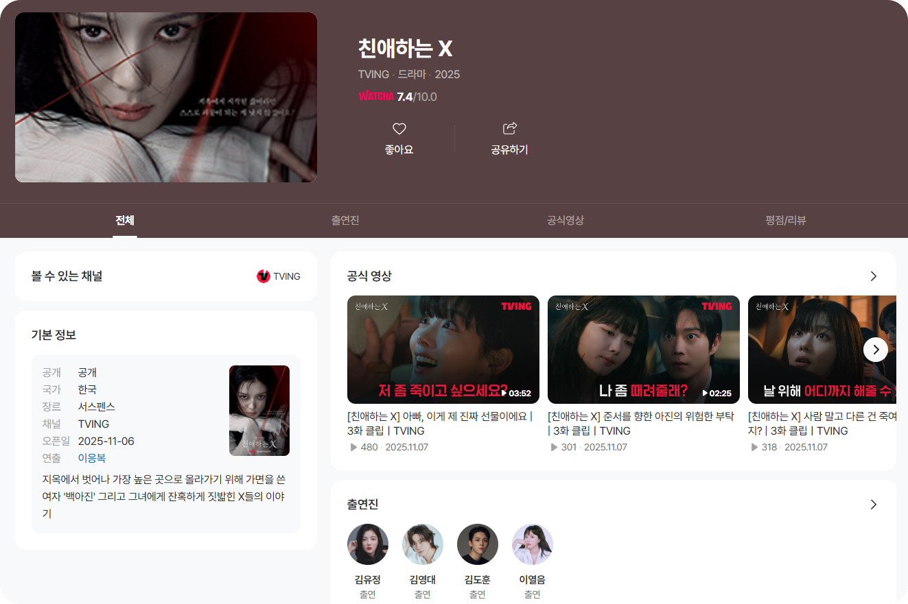 친애하는 X ❘ 출연진 몇부작 웹툰 원작 결말 등장인물 완벽 정리