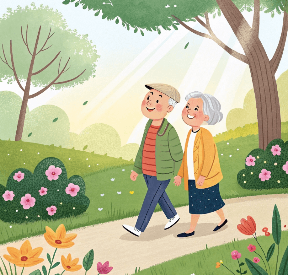 산책하는노부부