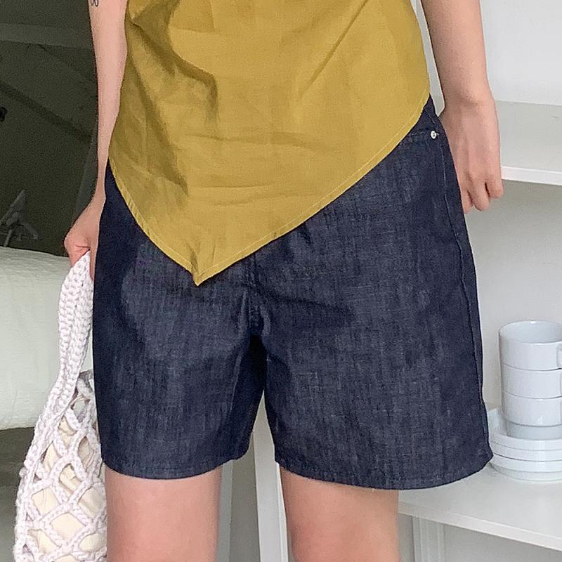 논페이드 하이웨스트 4부 청반바지 여름 생지 데님 반바지