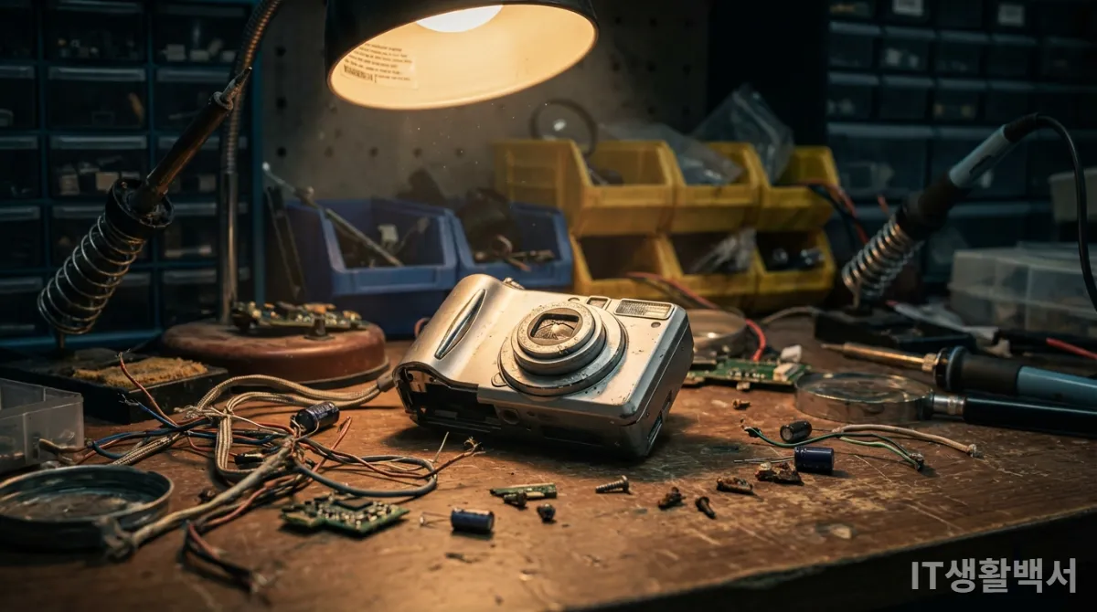 고장 난 구형 디지털 기기와 수리하기 어려운 부품들