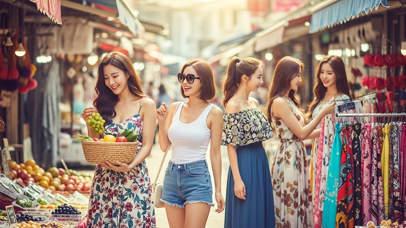 전통시장에서 장을 보는 여성들