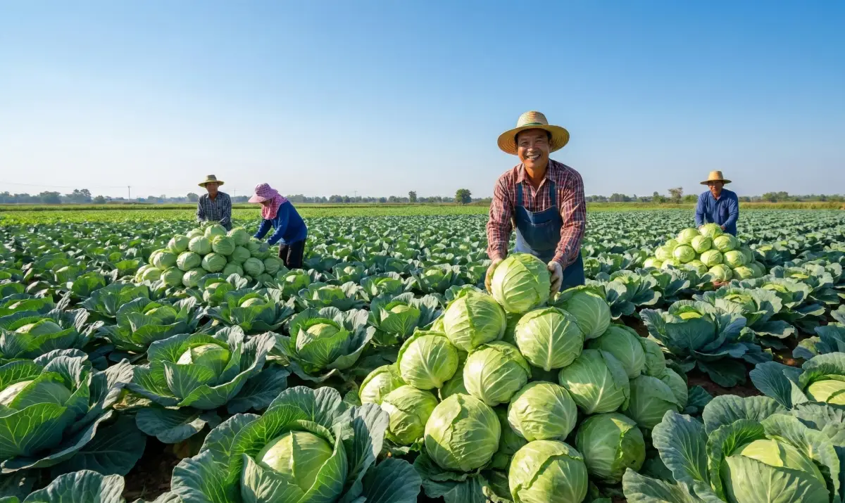 농가에서 배추를 수확하는 모습
