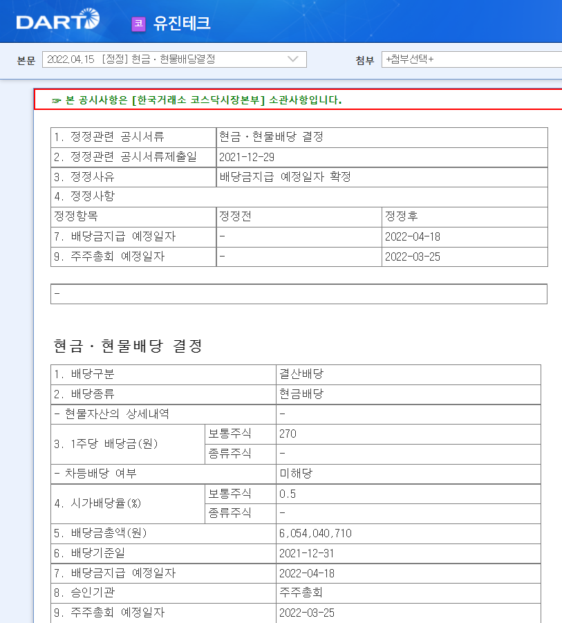 유진테크-배당공시