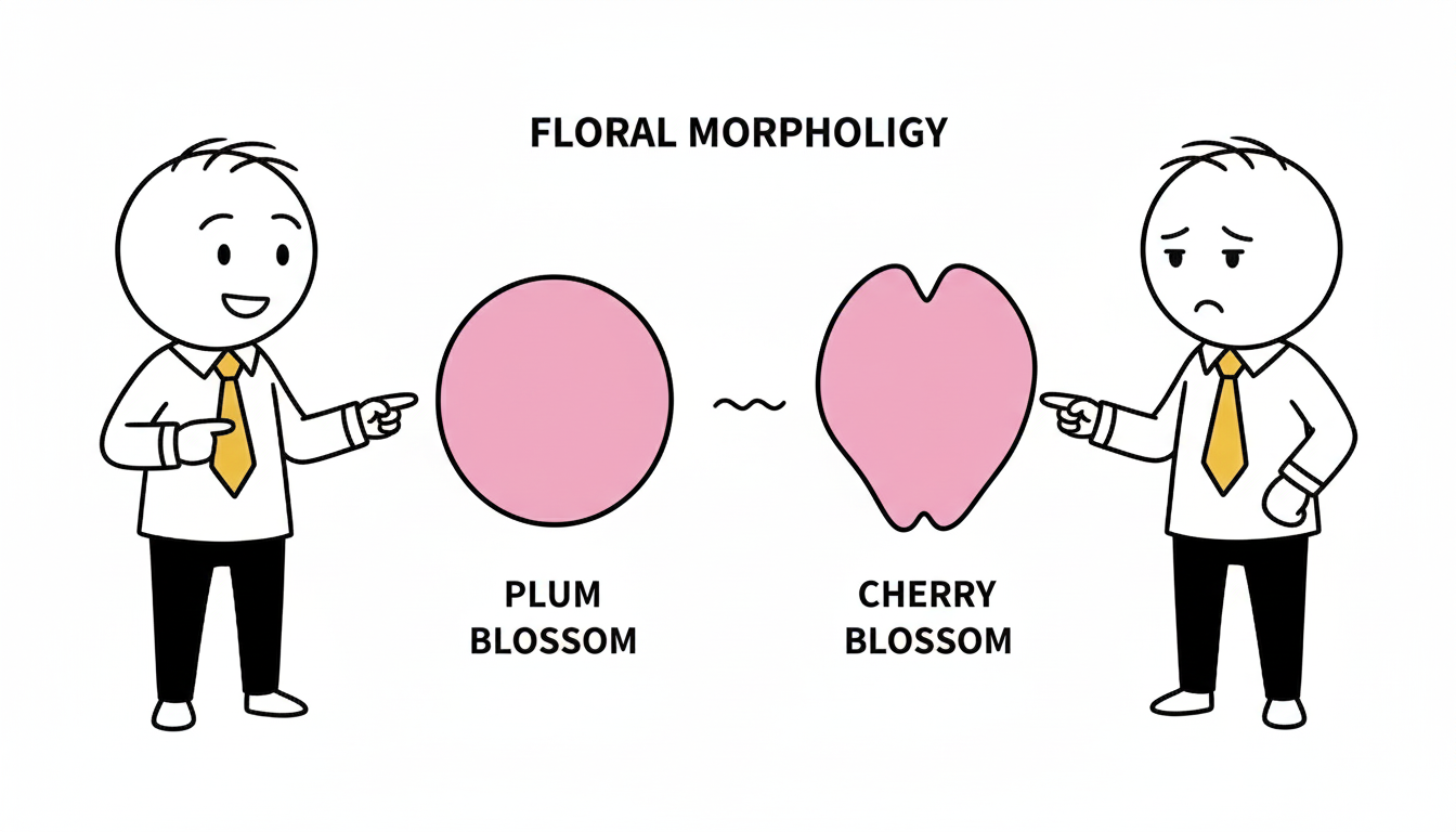 벚꽃의 갈라진 끝부분과 매화의 둥근 꽃잎 형태