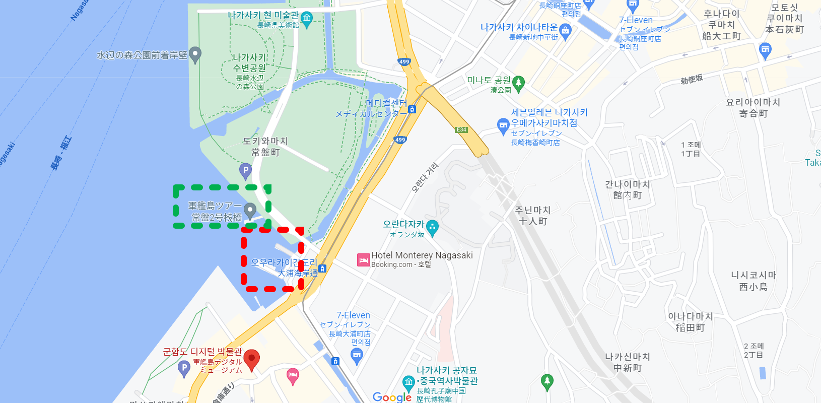 군함도 가는곳 배타는 곳 관련 약도