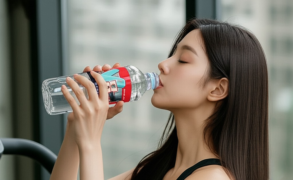 당철수 들고 마시는 운동하는 여성