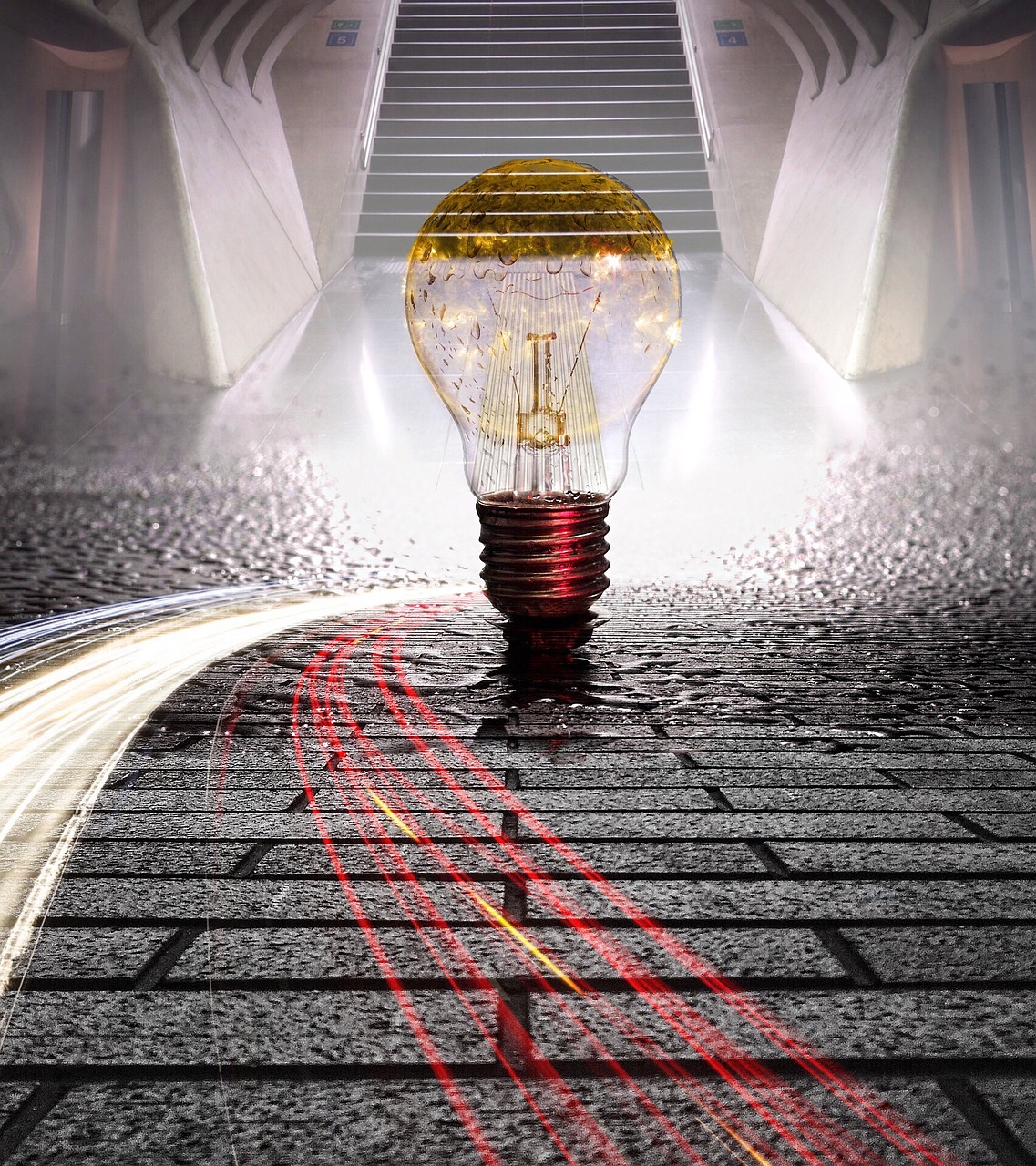 전구를 이용하여 발전 과정을 보여주는 사진