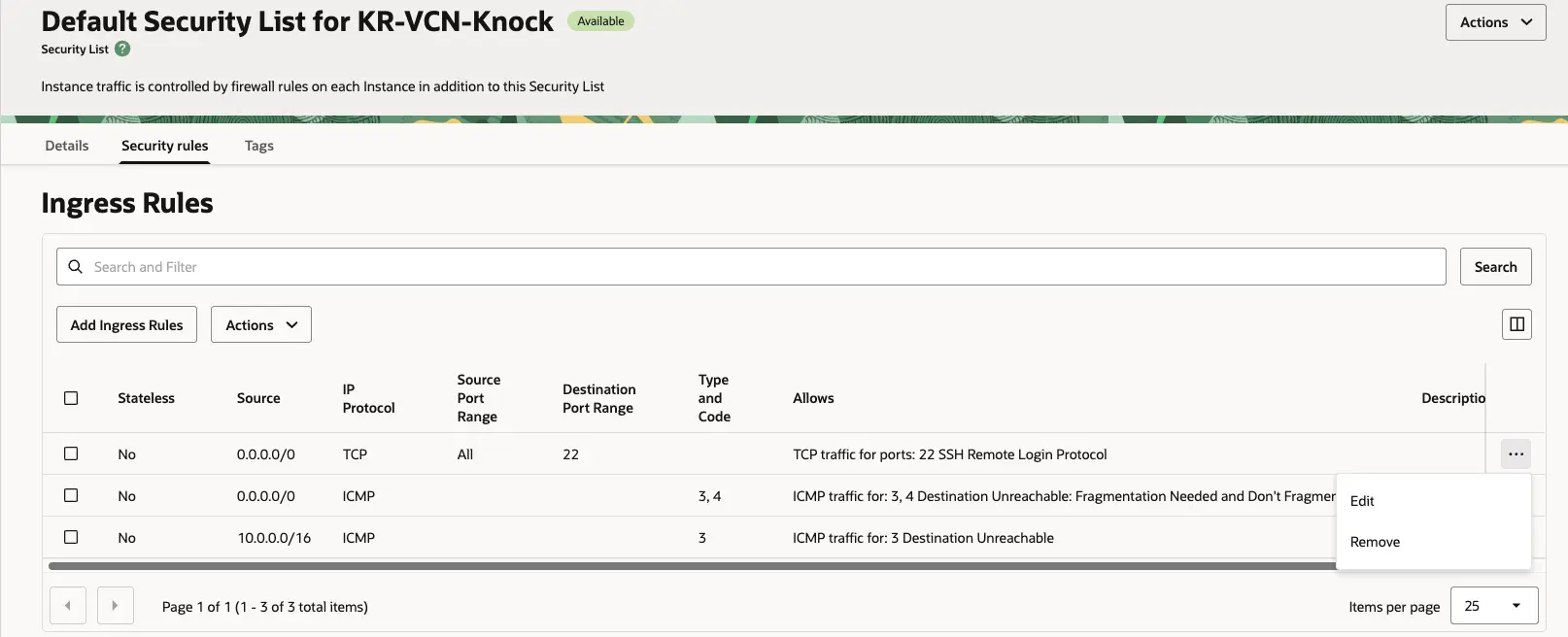 오라클 클라우드 - VCN - Security Lists -> Security Rules