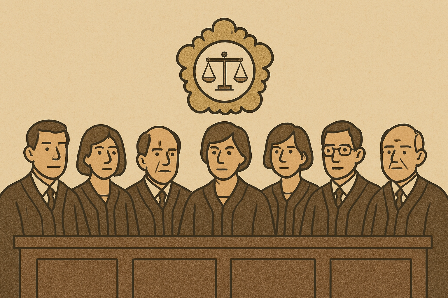 헌법재판관 7인이 탄핵심판 하는 모습