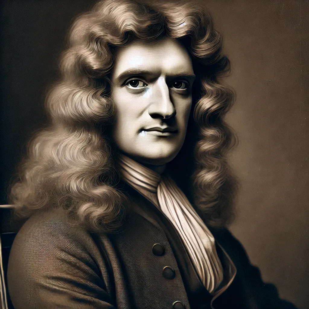 아이작 뉴턴의 초상화, 전통적인 17세기 의상을 입고 있는 모습.