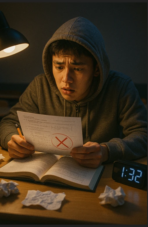 열심히 시험 공부를 하는 학생