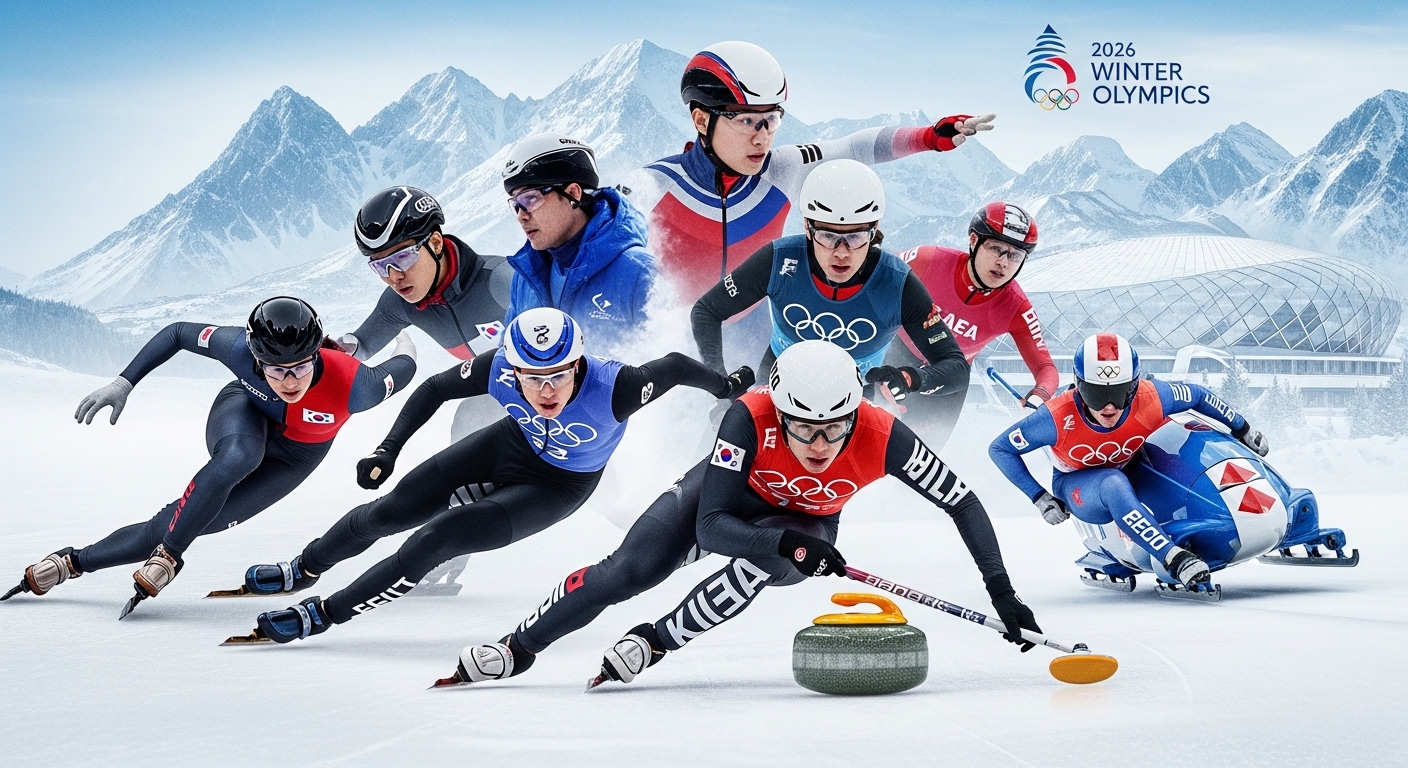 2026 동계올림픽에서 활약할 대한민국 쇼트트랙, 스피드 스케이팅, 컬링, 봅슬레이 선수들의 역동적인 모습