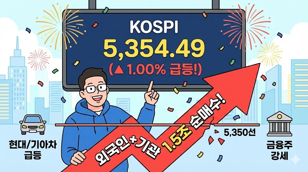 마감] 코스피 5,350선 가볍게 돌파! 외국인&middot;기관 1.5조 싹쓸이한 '이 종목'은