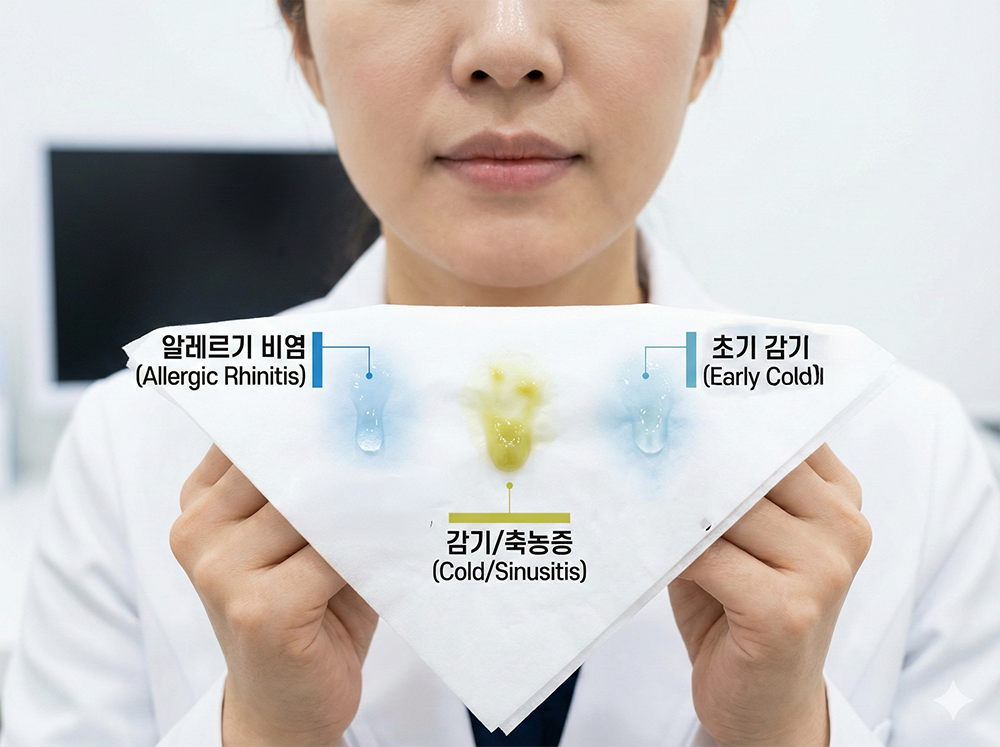 콧물색깔, 투명콧물, 노란색콧물, 녹색콧물, 비염진단, 축농증판단