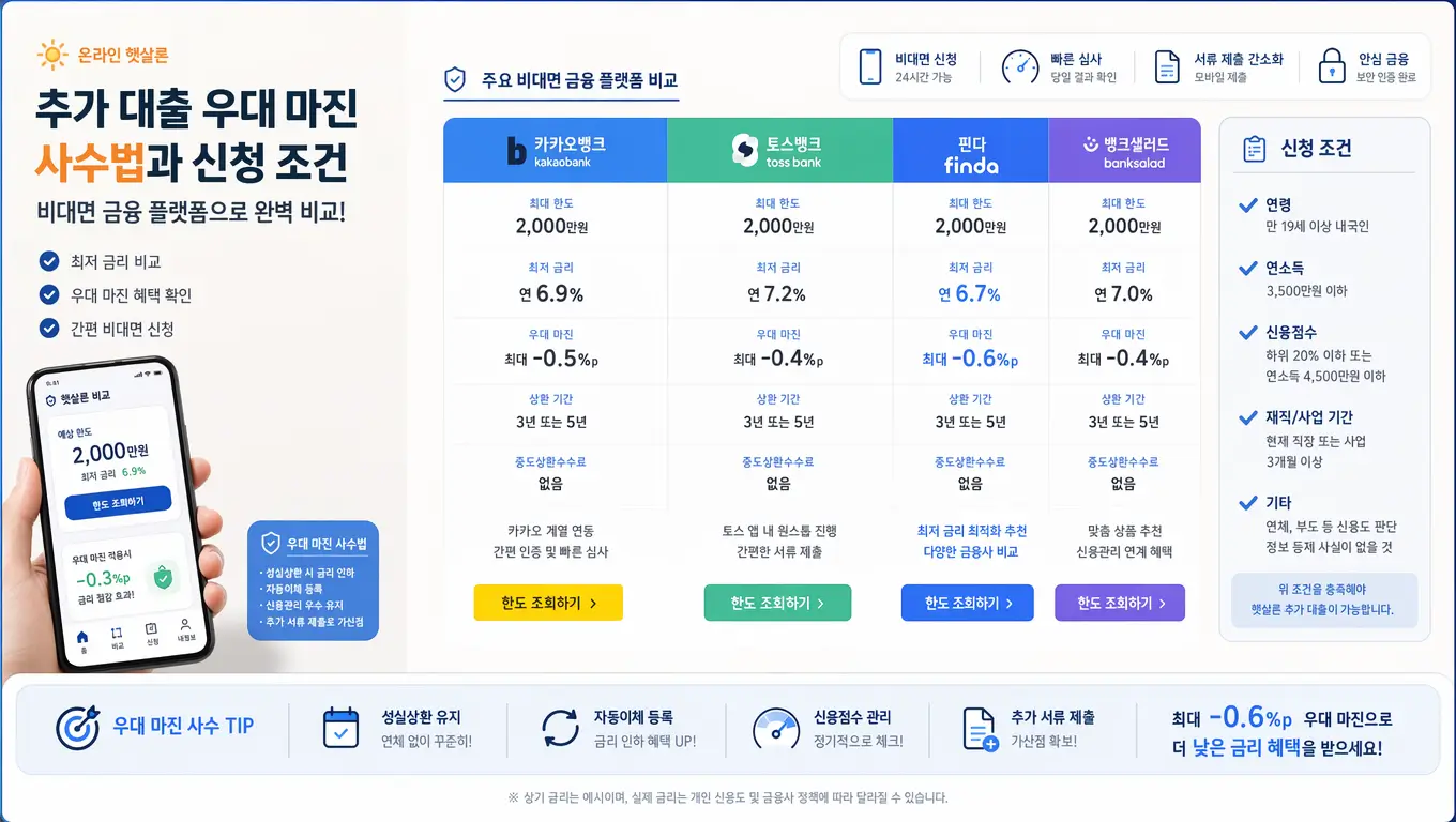 온라인 햇살 론 추가 대출 우대 마진 사수법과 신청 조건을 비대면 금융 플랫폼으로 완벽하게 비교하는 모습