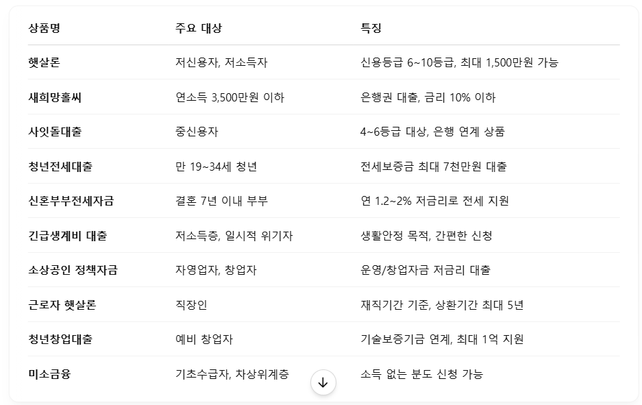 정부지원대출 종류 조건