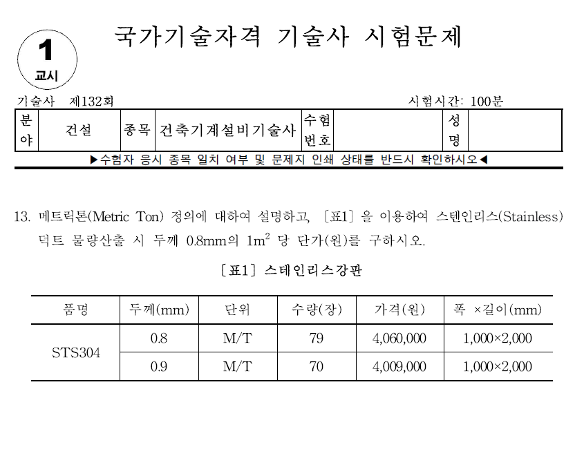 건축기계설비기술사 132회 1교시 기출문제