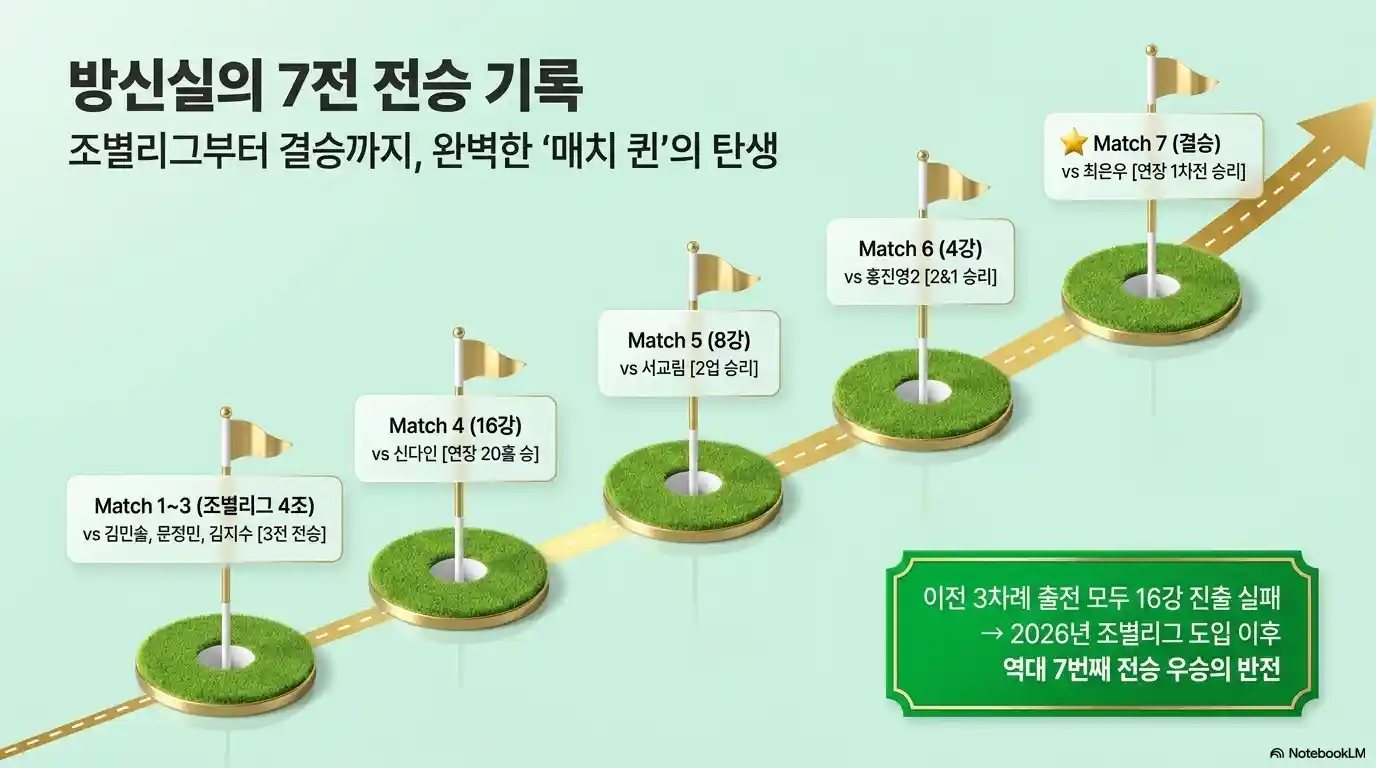 두산 매치플레이 챔피언십 방신실 전 경기 7전 전승 기록