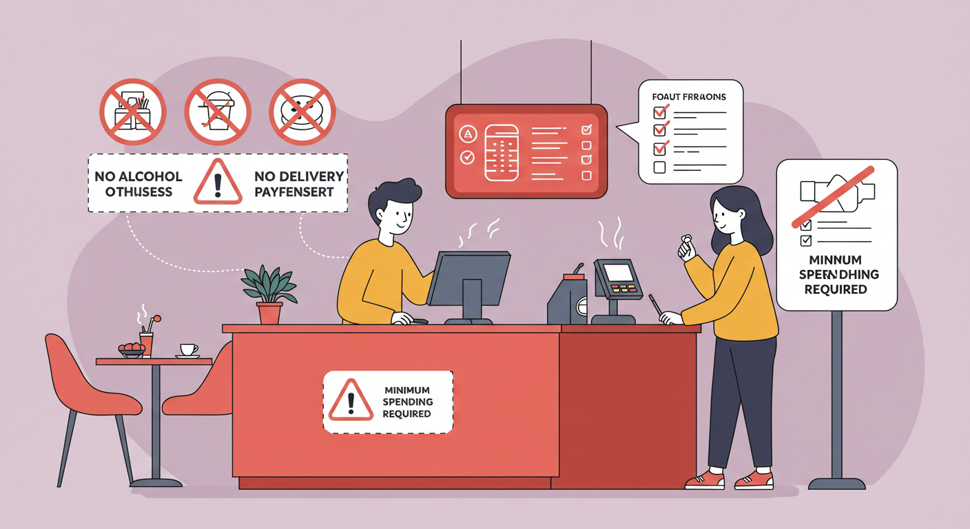 소비쿠폰 사용 시 제한되는 항목을 알려주는 음식점 결제 상황 삽화