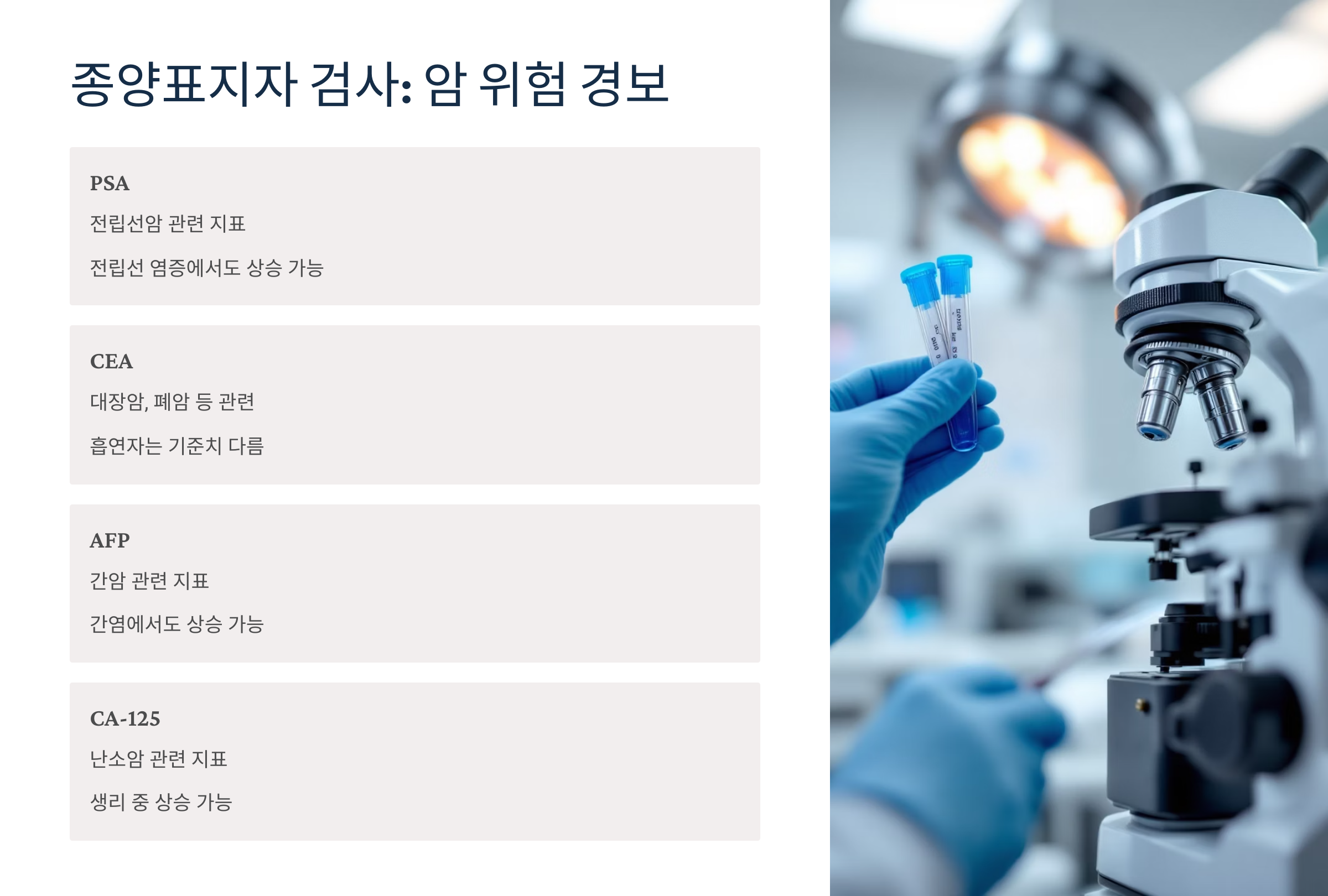 종양표지자 검사를 통해 암 발생 위험을 예측하는 방법을 안내하는 이미지입니다.