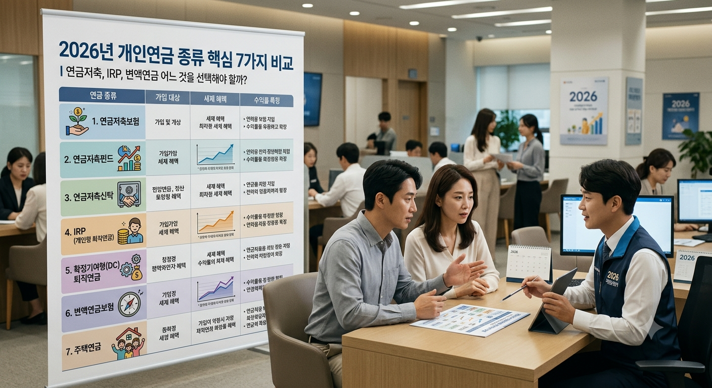 2026년 개인연금 종류 핵심 7가지 비교ㅣ연금저축, IRP, 변액연금 어느 것을 선택해야 할까?