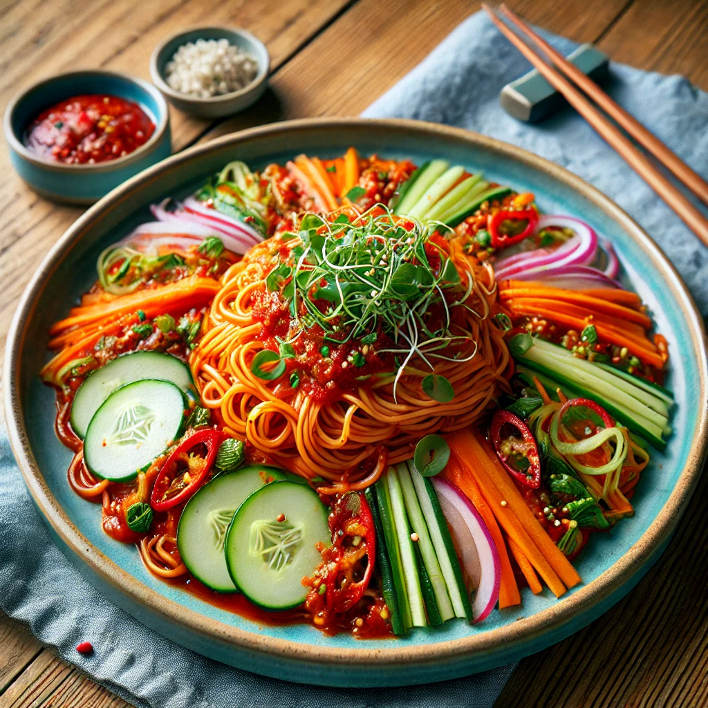 완성된 비빔소면 요리