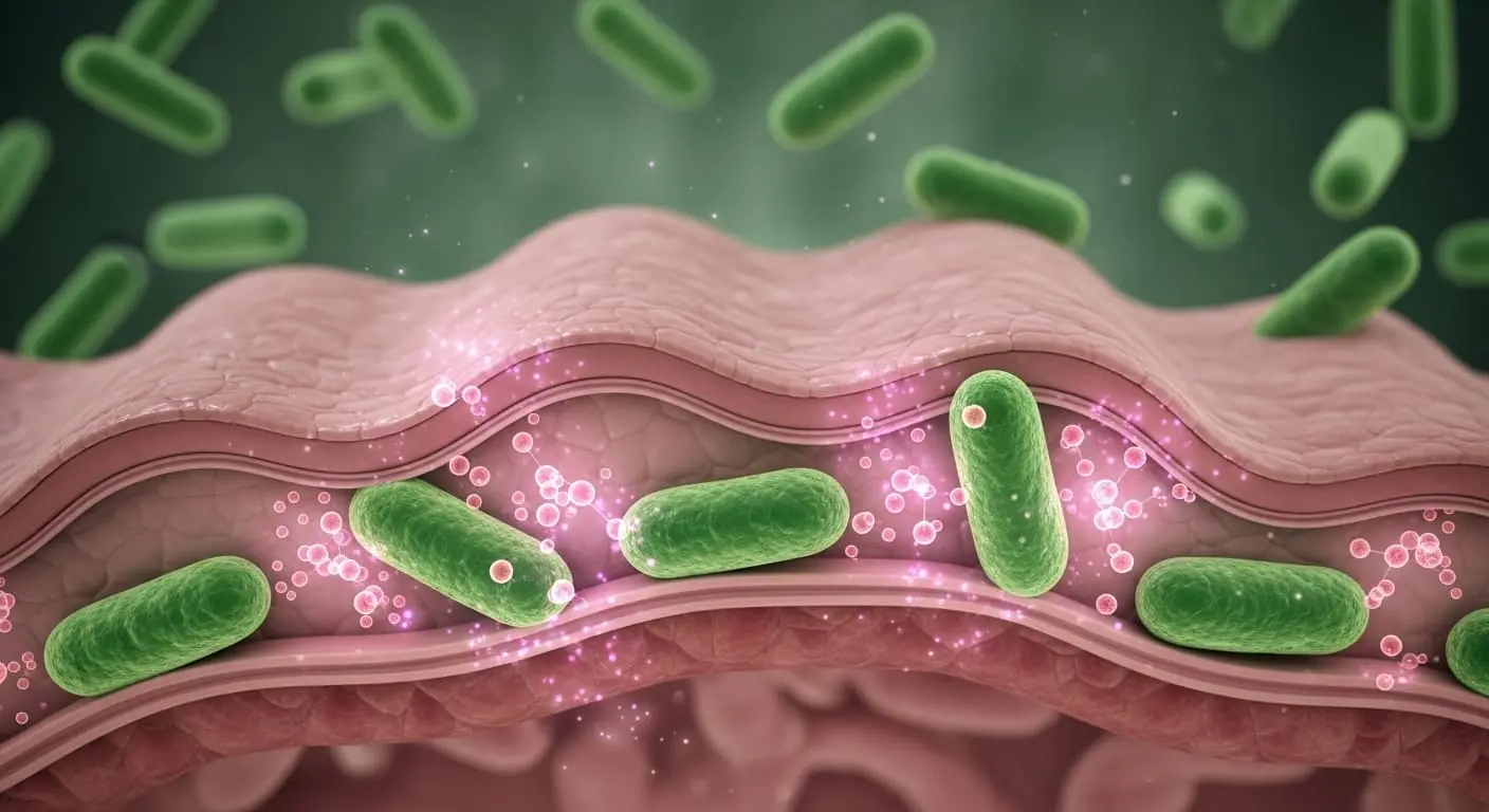 장내 점막에서 활동하며 GLP-1 호르몬 분비를 자극하는 아커만시아 유산균의 작용 원리 일러스트