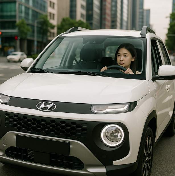 현대캐스퍼 운전하는 사진