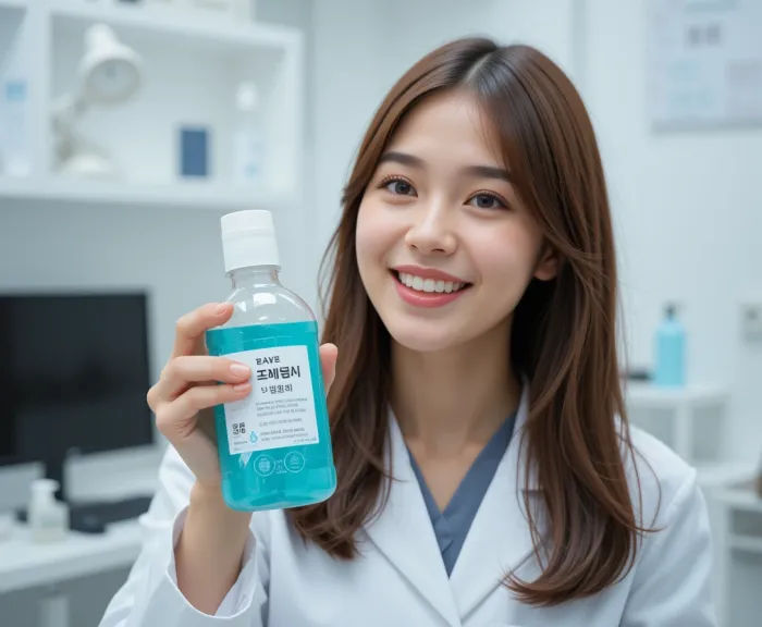 가글 사용법을 설명하는 치과 의사의 모습