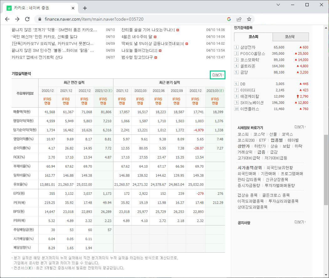 카카오 재무제표 보기