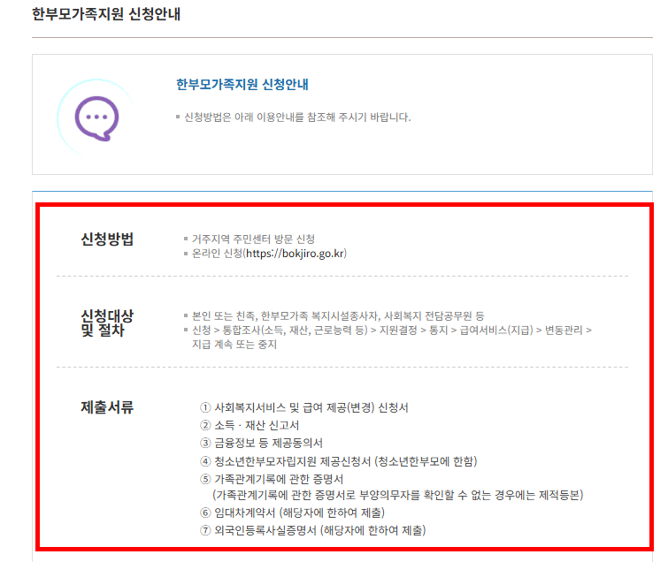 한부모가정 자격조건 확인 방법