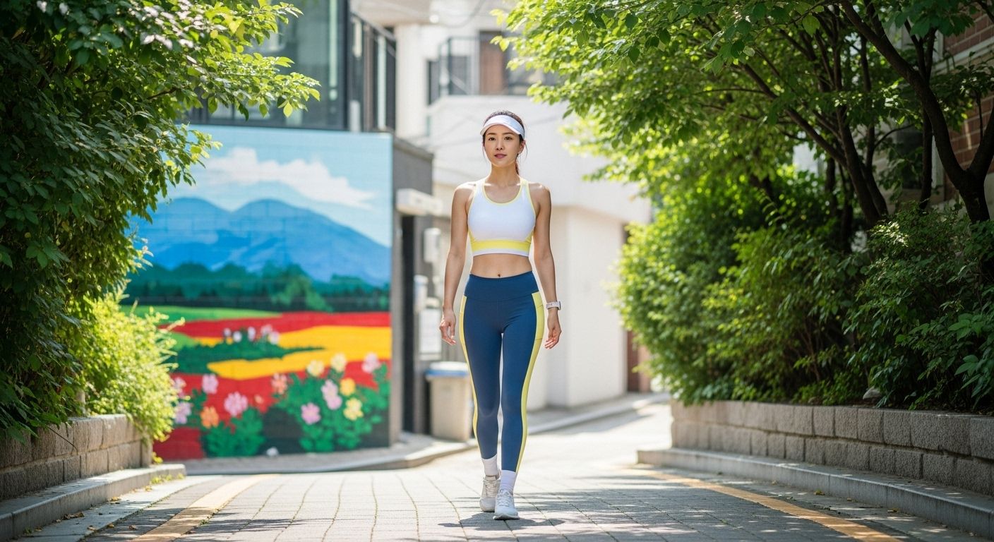 여름 다이어트 산책 중인 여성